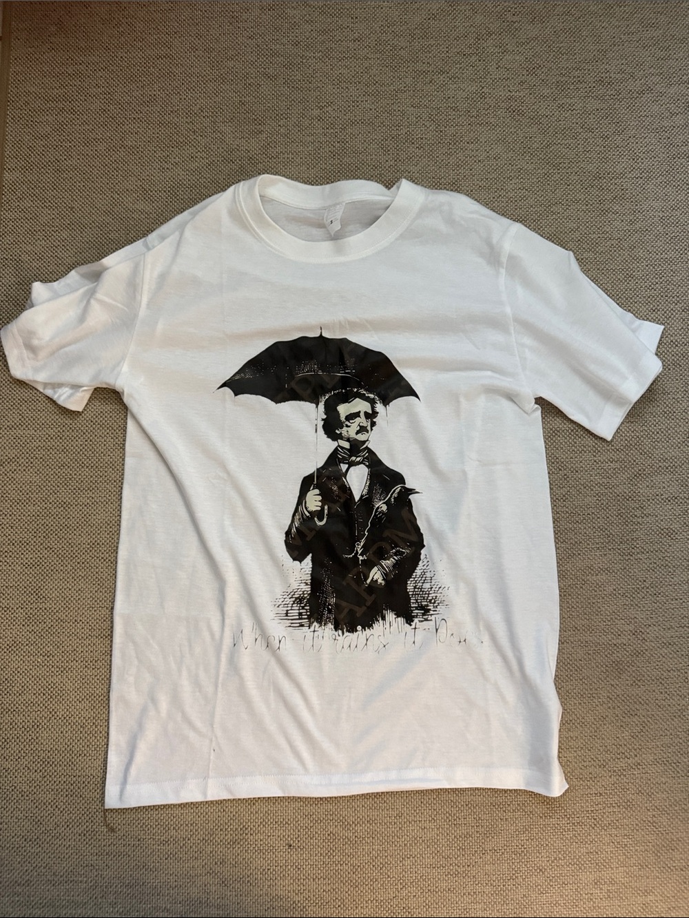 NWOT- White Short-Sleeve Tee Edgar Allen Poe Tee -UNISEX Size Small